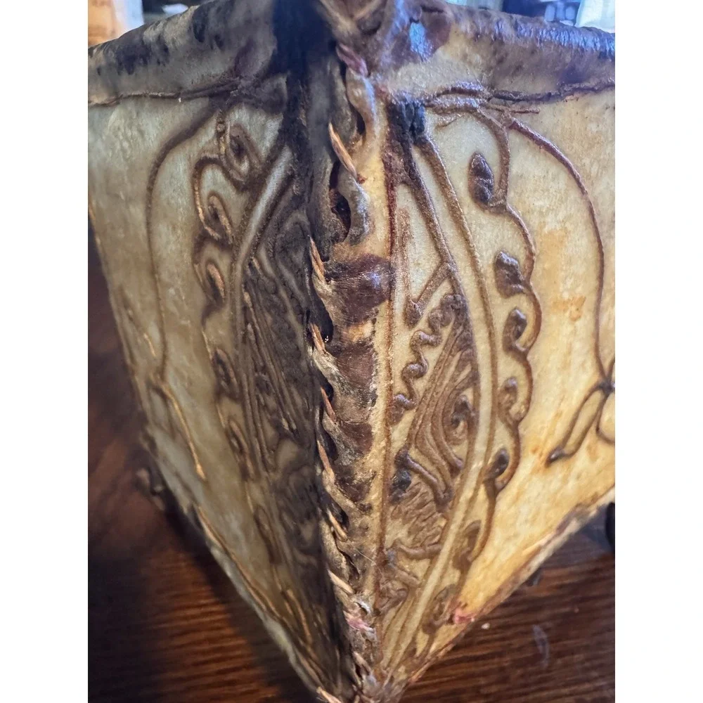 Vintage Moroccan Hand-Stretched Leather Tealight Lantern Light Candle Holder